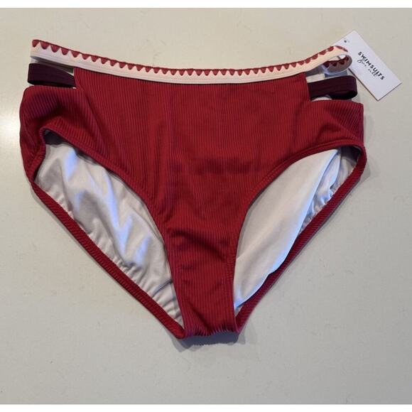 Swimsuits For All Women’s Plus Size 18 Ribbed Red Cut Off Bikini Bottom Swim - Picture 1 of 7
